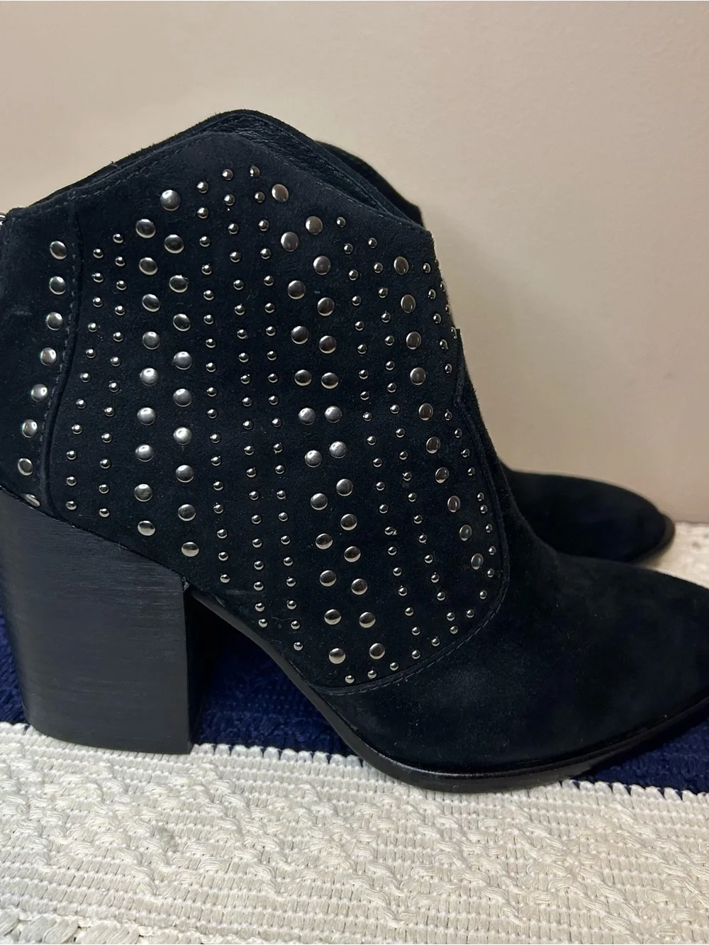 Vince Camuto Black Soft Brushed Leather Studded Ankle Booties